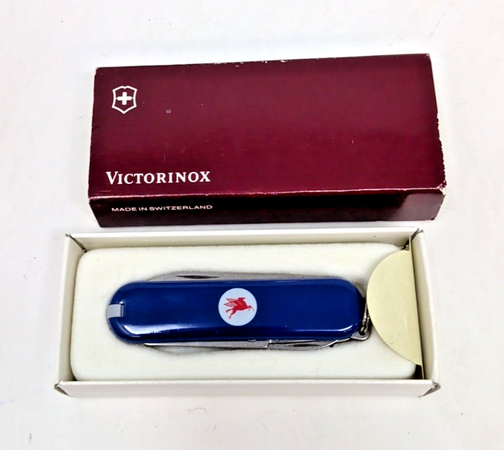 Mobil Pegasus Victorinox Swiss Army Knife Blue 58mm/2.25" 5 Tools Vintage